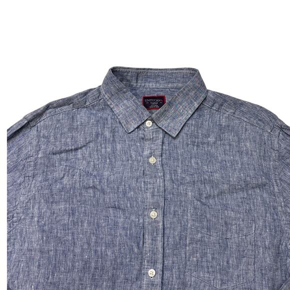 Untuckit Shirt Mens Sz XL Blue Slim Fit 100% Linen Button Up Long Sleeve *FLAW* - Picture 3 of 11